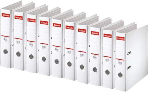 Esselte | Classeur à levier A4 Standard | Lot de 10 | Capacité 550 feuilles | Dos 75 mm |PP | Griffes de blocage | Étiquette de dos interchangeable | Bureau, Ecole, Maison | Blanc | 320200