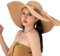 WSLCN Femme Chapeau de Soleil en Paille à Bord Large Capeline Pliable Plage Eté Anti-UV Décoration de Ruban Kaki