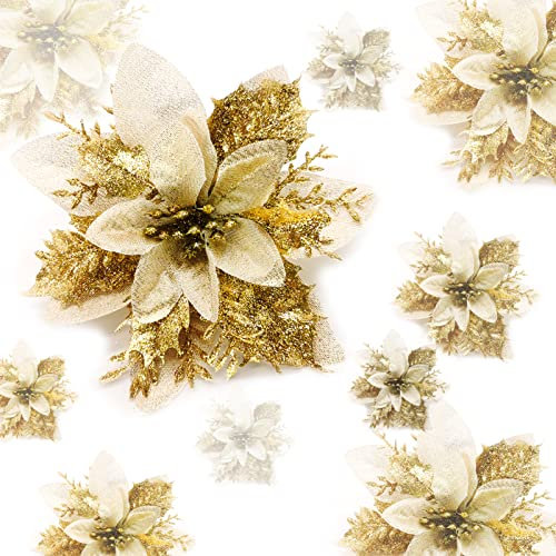 24 Stücke Weihnachten Funkeln Weihnachtsstern Blumen mit Clips Künstliche Weihnachten Blumen Glitzer Weihnachtsblume Hochzeit Weihnachtsbaum Weihnachtstürkranz Neujahr Ornamente