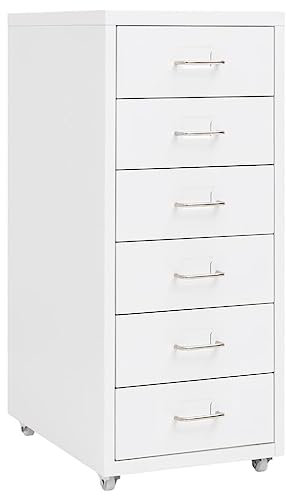 vidaXL Aktenschrank mit Rollen Rollcontainer Bürocontainer Schubladenschrank Büroschrank Metallschrank Schrank Weiß 28x41x69cm Metall