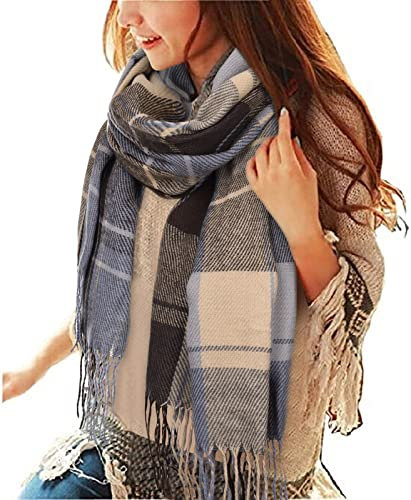 Tuopuda Damen Schal Kariert Pashmina XXL Stolen übergroßer Herbstschal Winterschal Karo Tartan Schultertuch Plaid Deckenschal Modeschal Weicher Warmer Oversized Fransen Poncho, T, Einheitsgröße