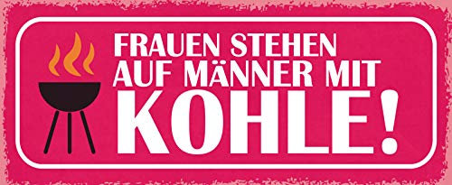 Ontrada Blechschild gewölbt 27x10cm Frauen stehen auf Männer Kohle Deko Geschenk Schild