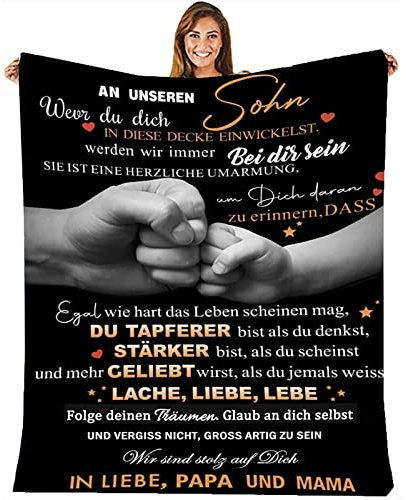 MZIEIU Sohn Geschenke, Personalisierte Geschenke Decke für Meinen Sohn von Mama Papa, Kuscheldecke Flauschige mit Spruch Positiv Ermutigen - Weihnachten Geburtstagsgeschenk für Sohn