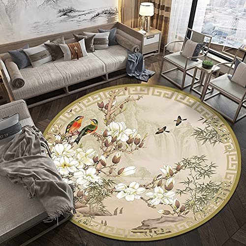 KYHK Tapis Ronds, Tapis de Sol en moquette de Style Chinois, Tapis lavables antidérapants pour salon Chambre A 120×120CM
