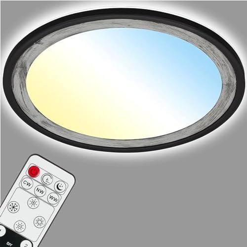 BRILONER Leuchten - LED Deckenlampe mit Backlighteffekt, Slim LED Deckenleuchte CCT, Ultra Flach, Silver-Crafted, Dimmbar, Fernbedienung, Ø420 mm, Schwarz