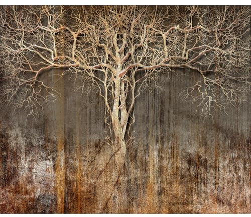 decomonkey Fototapete Abstrakt Baum 350x256 cm Tapete Fototapeten Vlies Tapeten Vliestapete Wandtapete moderne Wand Wandbild Schlafzimmer Wohnzimmer Beton Braun