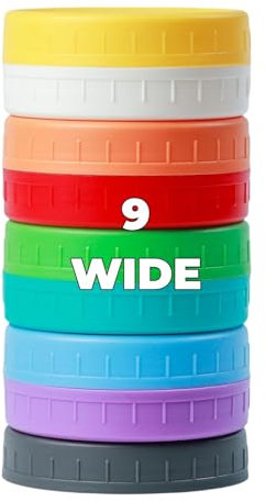 9 Wide Mouth Mason Jar Lids with Silicone Ring ,Thickened Leak-proof Lids Fit Ball,Kerr and More, 9 Color Plastic Lids, 86mm Plastic Mason Jar Lids…