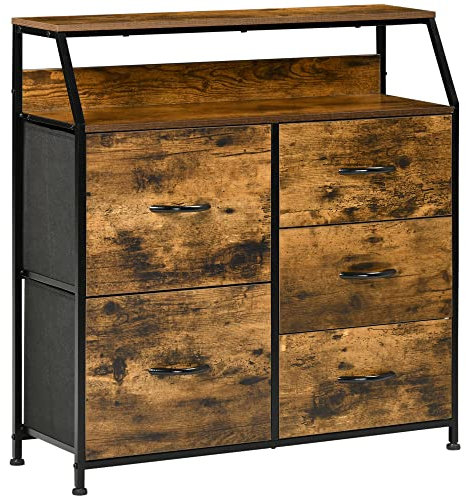 HOMCOM Commode Meuble de Rangement Style Industriel 5 tiroirs Pliables en Tissu - 83,5 x 29 x 87 cm