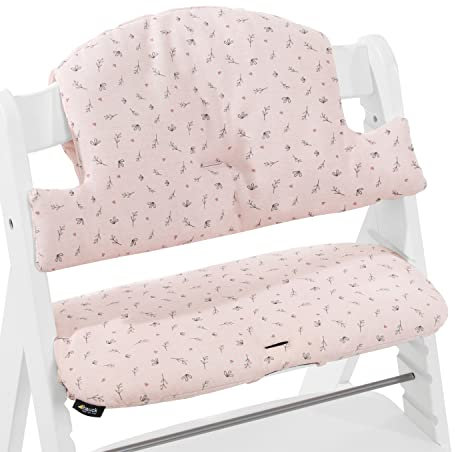 hauck Sitzkissen für Alpha+, Beta+ & Arketa Holzhochstuhl Highchair Pad Select, Anti-Rutsch Noppen, Doppelte Polsterung an Rückenlehne, Einfache Befestigung am Kinderstuhl (Jersey Flowers Rose)
