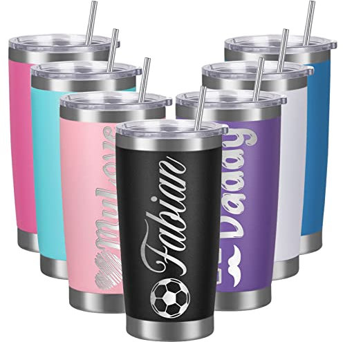 Vasos Personalizados con Tapas y Pajitas, Vasos de Acero Inoxidable Grabados con Láser Personalizados de 20 oz con Texto de Nombre Taza de Café Aislada Personalizada Regalo para Mujeres y Hombres