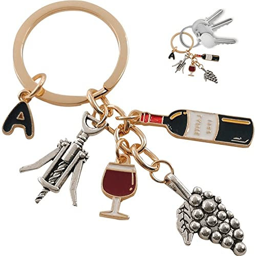 Metal Charm Keyrings a Letters Cocktail Grape Wine Bottle Opener Wine Glass Pendants Keychain for Men Women