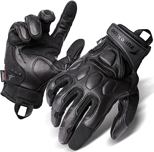 Zune Lotoo Taktische Handschuhe, Motorradhandschuhe aus Leder mit Hoher Mobilität, Airsoft Handschuhe Schwarz mit XRD Gepolstertem für Herren Damen Paintball Airsoft Arbeit Motorrad Outdoor(L)
