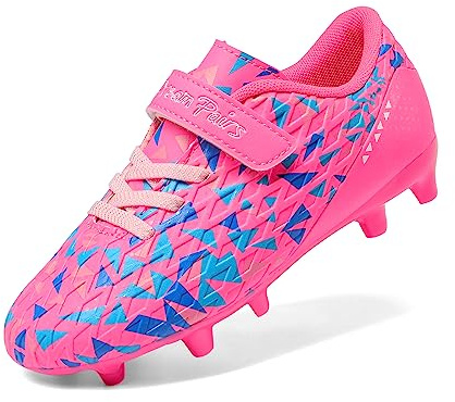 DREAM PAIRS Fußballschuhe für Jungen und Mädchen – Kinder Fußballschuhe für kleine und große Kinder für Rasenplatz weicher Naturrasen,Size 28,Pink/Königsblau,SDSO2307K