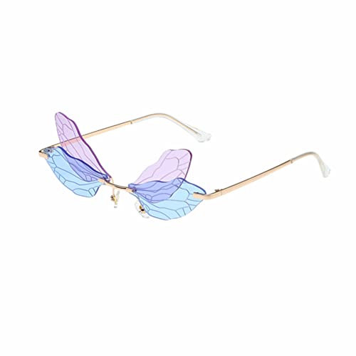 YOJUED Sonnenbrille mit Libelle Flügel Schmetterling Unregelmäßige Brille für Damen und Herren(Lila Blau)