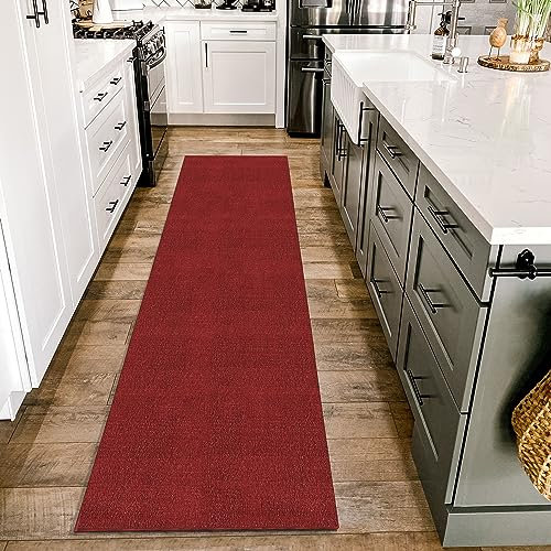 HomebyHome Kurzflor Teppich Läufer Flur 80 x 150 cm Rot - Waschbarer Teppich für Schlafzimmer, Wohnzimmer und Ideal als Küchenteppich - Flauschiger Teppich Extra Weich, Einfarbig, rutschfest, Klein