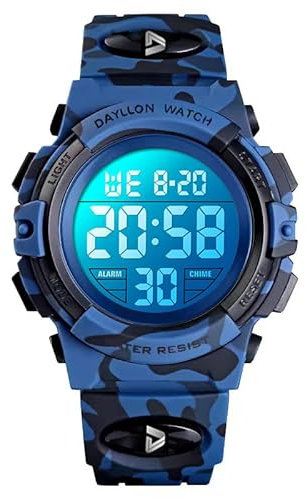 Dayllon Digitaluhr Kinder Uhren für Jungen Armbanduhr Kinder Outdoor Sport 50M Wasserdicht Elektronische 12/24 H Wecker Stoppuhr/Kalender/LED-Licht/Datum Junge Mädchen Dark Blue XS(3-10 Year Old)