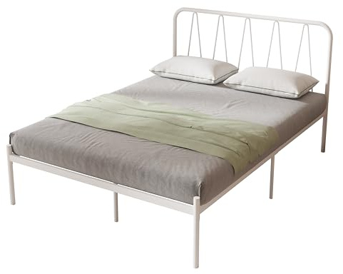 Novilla Bettrahmen 90 x 200 cm, Bettgestell mit Lattenrost aus Metall , Kopfteil mit Wellenmuster im modernen Stil,Modern Gästebett, Weiß