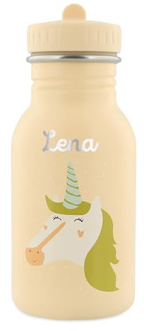 Trixie Baby Personalisierte Einhorn Kindertrinkflasche (350ml) aus rostfreiem Edelstahl mit Namen für Mädchen und Jungen - Auslaufsicher & kinderfreundlich