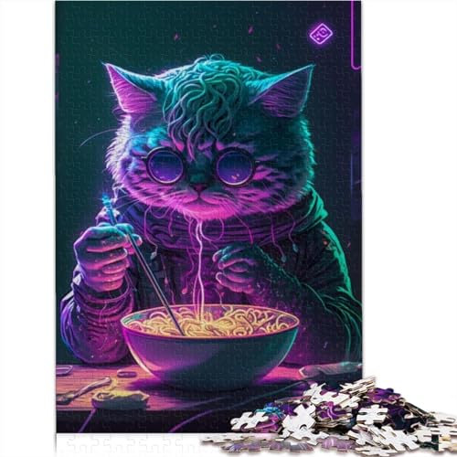 Puzzles 1000 Teile für Erwachsene Pat Cat Eating Ramen Fun Puzzles für Erwachsene Puzzle Geeignet für Erwachsene und über 12 Jahre 1000 Teile (75x50cm)