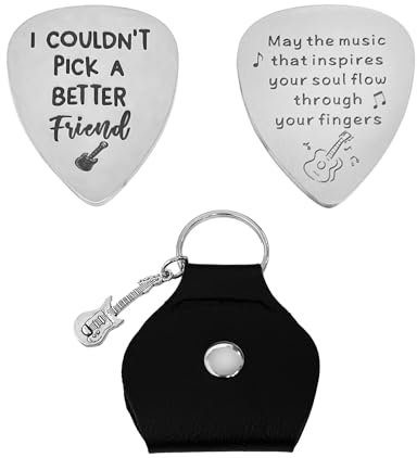 2 Plettri Personalizzati per Chitarra con Custodia in Pelle Nera e Portachiavi - Regalo Musicale Rock in Metallo per Gli Amanti della Musica