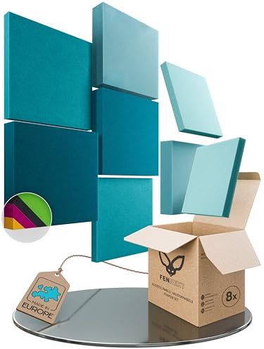 FENNEXT® Schallabsorber Akustikpaneele [8 Stk.] für spürbar reduzierte Geräusche I Modernes Akustikbild aus Quadrat Akustikplatten I Unbedenkliche Wand Paneele hergestellt in der EU I 3D Panels