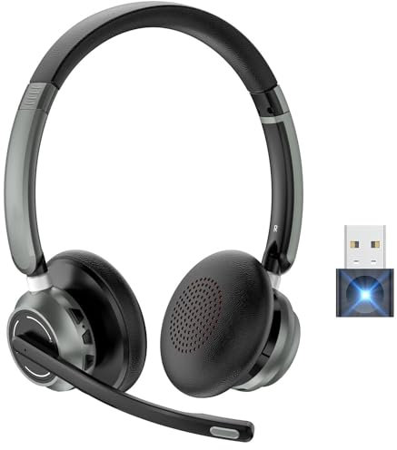 KONNAO Auriculares Inalámbricos con Micrófono ai de Reducción de Ruido, Auriculares Inalámbricos v5.3 con Perros cifrados USB y Micrófono Silenciado, para Ordenadores/Portátiles/PC/Skype/Zoom