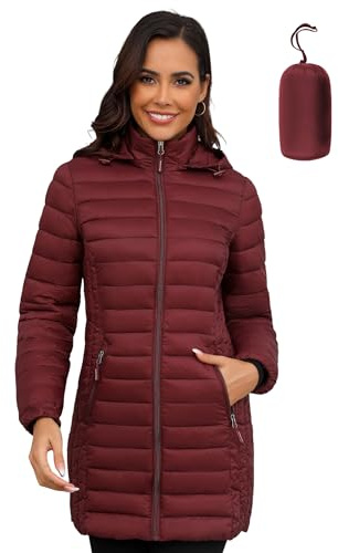 ANOTHER CHOICE Women Ultra-light Puffer Jacket, Winter Puffey Jacket with Detachable Hood Stretchy Panel Rollable