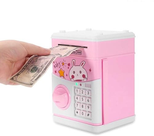 YUNYODA Tirelire Électronique, Mini ATM Tirelire avec Mot de Passe, Tirelire Coffre-Fort Automatique Argent Faire Défiler Cadeau pour Adulte, Rose