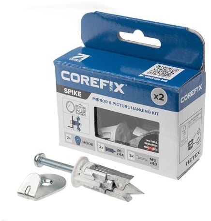 Corefix Lot de 2 crochets de fixation pour miroirs, tableaux ou toiles. Installation facile sans perçage.