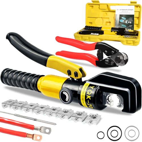 Brileine Hydraulische Crimpzange und Kabelschneider Hydraulische Kabelschuhe Crimper 10 US TON 12 AWG bis 00 (2/0) Elektrische Terminal Kabel Draht Werkzeug Kit mit 9 Schneideisen