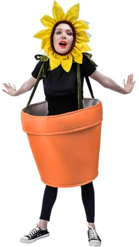 Keuyeo Sonnenblumentopf Leistung Halloween Purim Cosplay Kostüm Blumentopf Spielkostüm Overall Festival Party Lustige Show Kleidung Anzug