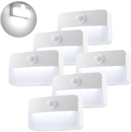 da LIGHT Nachtlicht mit Bewegungsmelder innen Batterie, 6 Stück LED Treppenbeleuchtung, Schranklicht Auto EIN/AUS, Sensor Licht 6000K Warmweiß für Flur, Schlafzimmer, Küchen