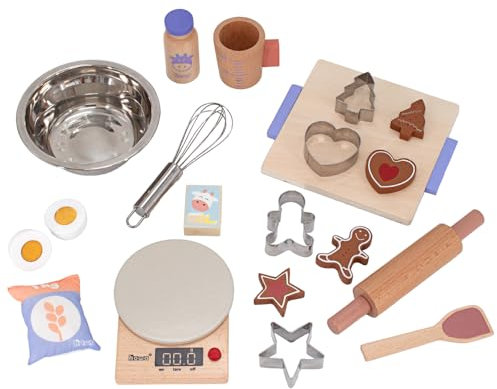 howa Backset für Kinder 19 teilig - Spielküche Zubehör, Kinderküche Zubehör Holz mit Waage, Schüssel, Schneebesen, Backformen und viel Zubehör 4896