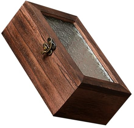 Cabilock Vintage Holz Schmuckkästchen mit Glasfenster und Frontverschluss | Aufbewahrung für Haarnadeln und Kleinteile, Robuste Struktur, Dekorativer Tischakzent, für Frauen