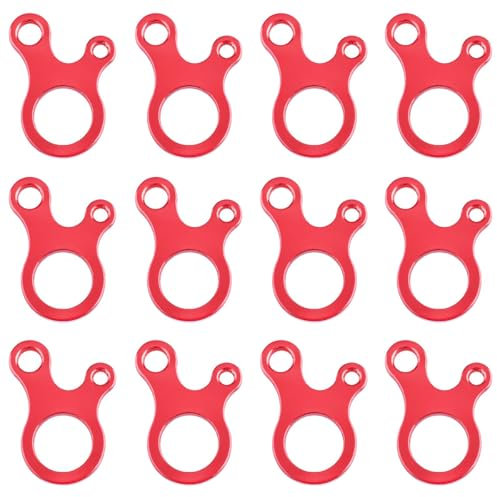 Laroal Lot de 12 tendeurs de Corde de hauban en Aluminium, tendeur de Corde de Tente, Boucle de réglage de Corde de hauban Rouge pour randonnée en Plein air, Accessoire de Tente de Camping