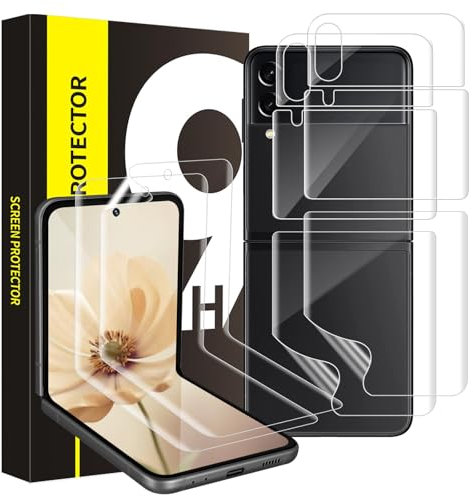 Bodyguard Verre Trempé pour Samsung Galaxy Z Flip 4 5G verre trempé, 2+2 Pack TPU souple Z Flip 4 vitre protection+film de protection arrière, sans bulles, plein écran de Z Flip 4 protection écran