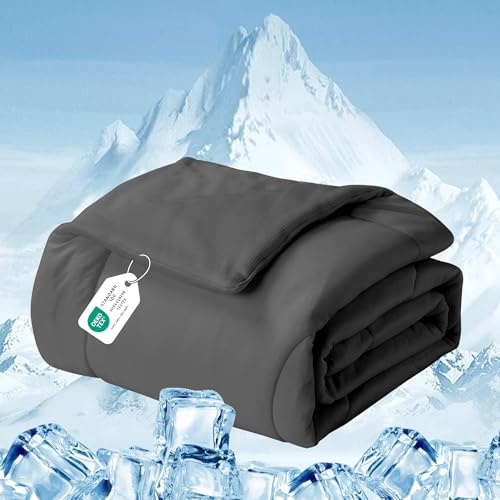 Deodar Kühldecke Sommerdecke Doppelseitig Waffelgitter+Eisseide 2-in-1 Leichte Kühldecke mit Kühleffekt Selbstkühlende Decke zum Schlafen Leichte Kühldecke für Menschen 220x240 Dunkelgrau