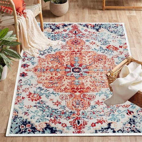 RUGMRZ Tapis Entree Tapis Carreaux De Ciment Tapis Bleu Design de Fleurs Tapis de Salon rectangulaire antidérapant Tapis Cuisine 160X200CM
