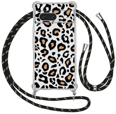 Ciciber Ttusy Handykette Hülle für Google Pixel 7A mit Band, Durchsichtig Muster Leopard Case Stoßfest Weiches Schutzhülle mit Kordel zum Umhängen Necklace HandyHülle für Google Pixel 7A, 07