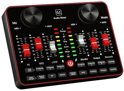 G1 Streaming Audio Mixer Sound Card – Multi-Function Live Sound Board for DJ, Condenser Microphone Included, USB Audio Interface for TikTok, Gaming Video Recording.