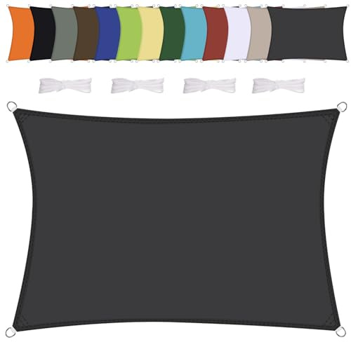 Sonnensegel Wasserdicht Rechteck 2x3.2m Wetterschutz Sonnenschutz PES Polyester mit UV Schutz für Terrasse Balkon Garten-Anthrazit