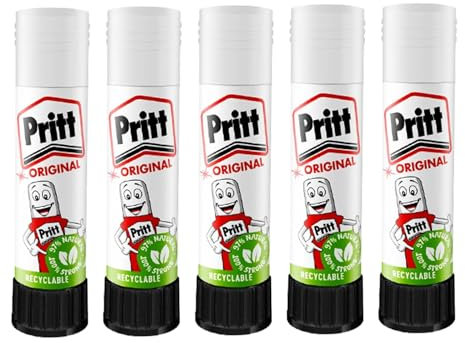 Prittt Glue Sticks 11g Each - 90% Natural, Strong Hold, Child-Friendly Adhesive for Home, School, Office, and Crafts Child Friendly Green Safe Adhesive DIY Strong Hold UK Recyclable - Pack of 5