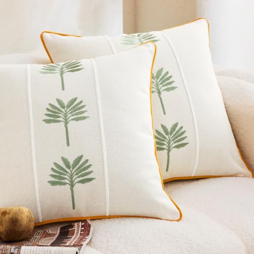 Sonive Kissenbezüge 40x40 2er Set Weiche Gewebte Stickerei-Kissenhülle | Dekorative Zierkissenbezüge Quadratische Dekokissenbezüge für Wohnzimmer Schlafzimmer Sofa Weiß
