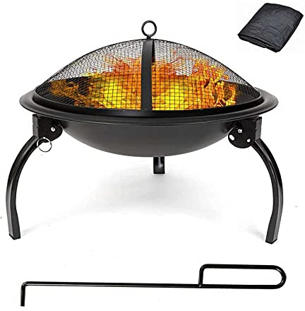 ZJFHEYUO 20 Zoll alte Feuerschale für den Außenbereich, Holzofen-Grill-Feuerstelle mit Kamin-Poker-Feuerstellen, Holzrost, Poker für Terrasse und Hinterhof