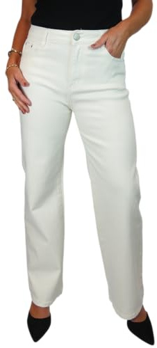 Paulo Due Women's High Waist Wide Leg Jeans Ladies Stretch Denim Solid Colour Heavy Cotton Jeans Cream 10-20 (14)