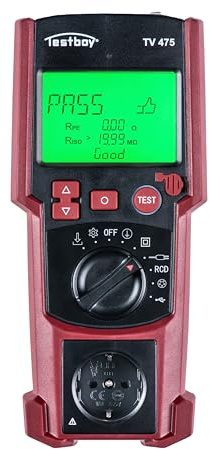 Testboy TV 475 Gerätetester (Sicherheits- und Wiederholungsprüfung, VDE Messgerät mit PC-Software und Werkskalibrierzertifikat, Gut-/ Schlecht Auswertung, Speicher für bis zu 1500 Messungen)