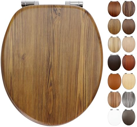 Fanmitrk WC Sitz mit Absenkautomatik, Toilettendeckel aus Holz, Stabil Klodeckel mit Soft Close, Toilettensitz Einfache Montage, Klobrille mit Viele Holzmaserungsmuster