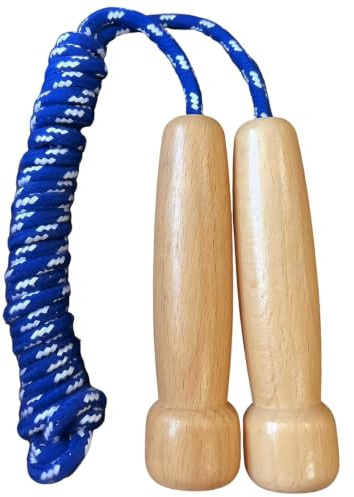 Premium Springseil Set - Verstellbares Hüpfseil mit 220cm Länge, Ergonomische Holzgriffe, Mitteverstärker, Inklusive Anleitung und Motivationsurkunde, für Sport & Spiel, Blau