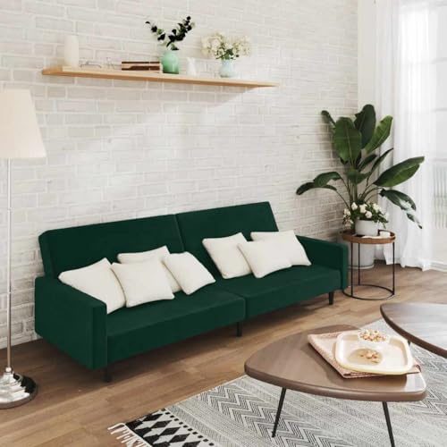 SKTQYQO Schlafsofa mit 2 Sitzplätzen, dunkelgrün, aus Samt, umwandelbar, mit Gestell aus massivem Holz, für Wohnzimmer und Studio. Dieses 2-Sitzer-Schlafsofa aus dunkelgrünem Samt bietet