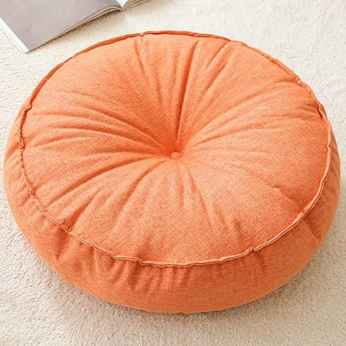 ZZDZW Rundes Bodenkissen aus Leinen-Baumwolle 45x45x10cm - 10cm Dickes Sitzkissen mit PP-Baumwolle Füllung für Wohnzimmer, Balkon & Esszimmerstuhl (Vakuumverpackt)(Orange)